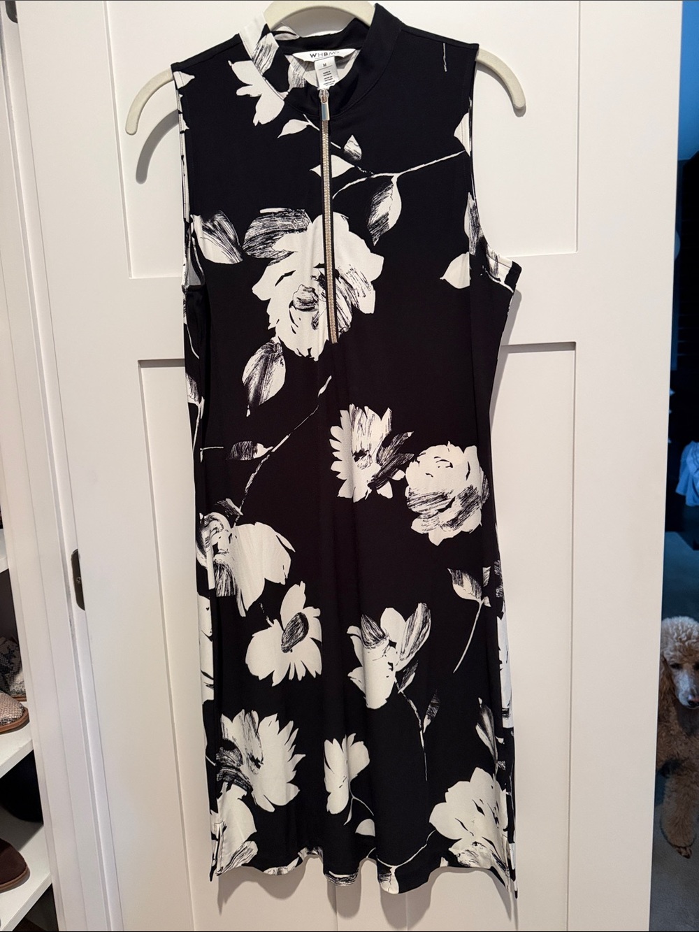 White House Black Market Black and White Floral Zip-Front Midi Dress